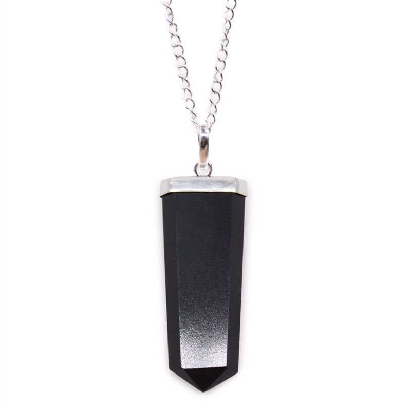 Black Agate Flat Pencil Pendant - Gemstone Jewellery