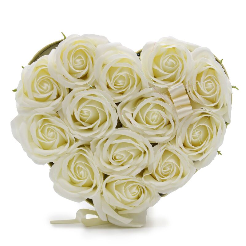 Soap Flower Bouquet - 13 Cream Roses With Heart Detail - Luxury Gift
