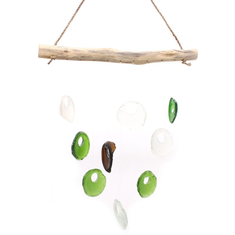Assorted Bottle Bottoms Garden Chime - Recycled Glass Rustic Decorative Outdoor Ornament