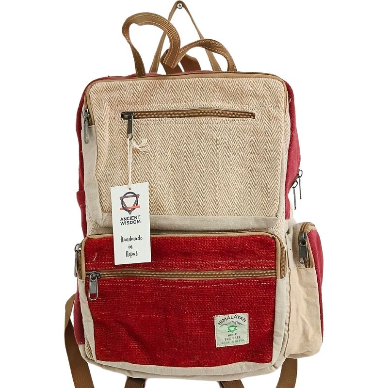 Hemp Backpack - Large, Spacious, Wine & Cream