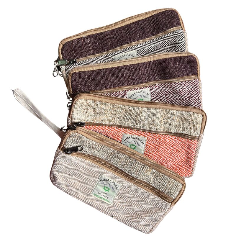 Hemp Zip Pouch For Phone, Tobacco, Makeup - Assorted Designs