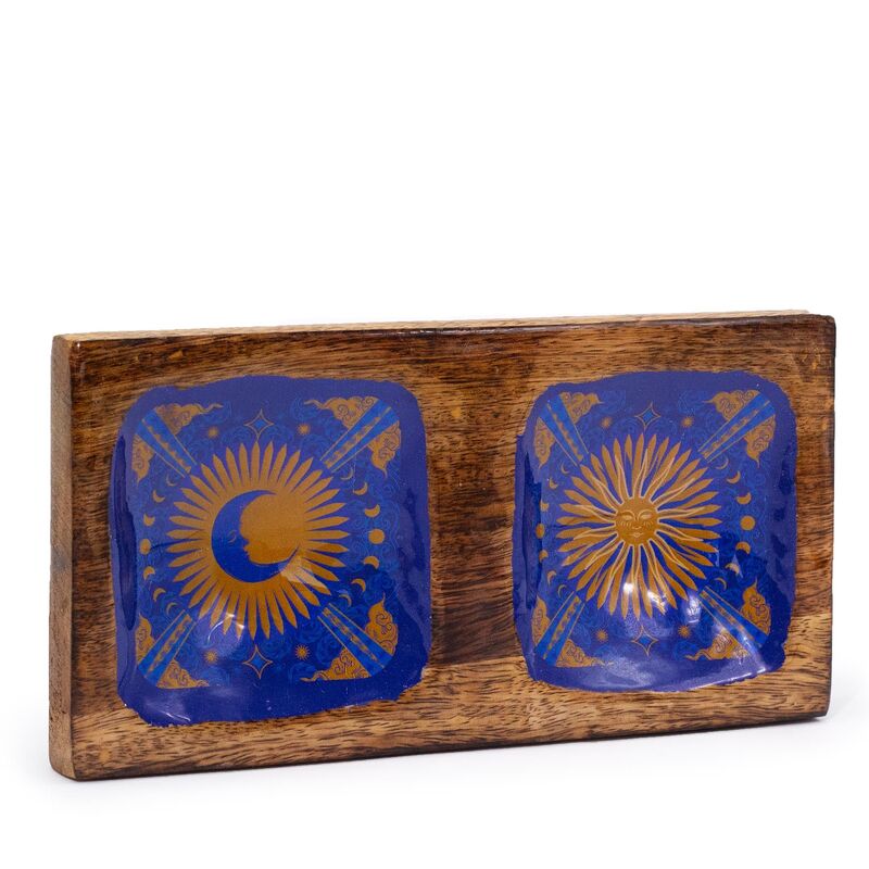 Enameled Double Trinket Tray With Sun & Moon Design - Jewellery Holder, Key Dish, Coin Tray