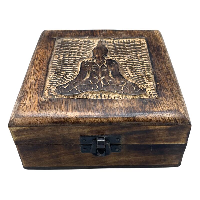 Wooden Keepsake Box 13x13x6cm - Buddha Design | Jewellery Storage