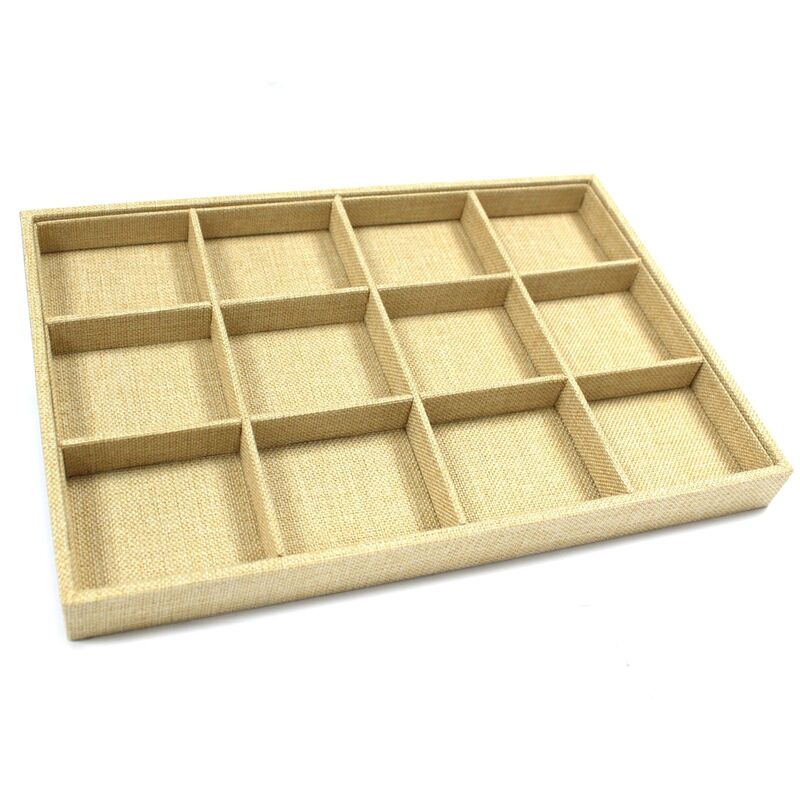 Natural Rattan Effect Polyurethane Twelve Compartment Jewellery Display Tray - Height 24cm Width 35cm Length 3cm 570g