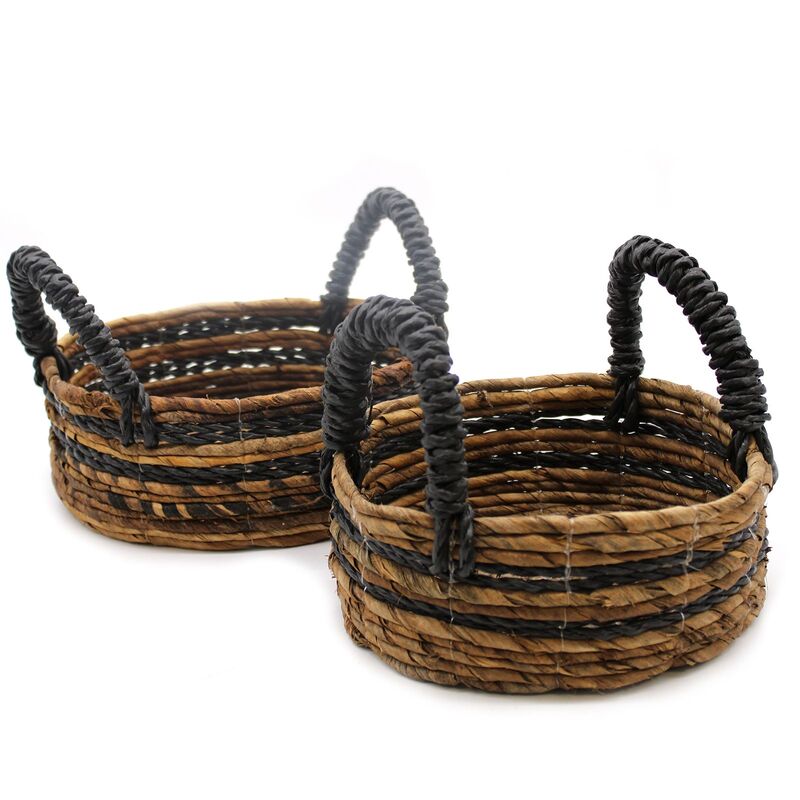 Banana Leaf & Hitam Raffia Baskets - Set Of 2