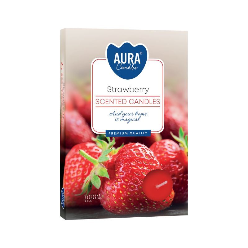 Six Scented Tealights - Strawberry Fragrance, Cosy Ambiance, Long-lasting Burn