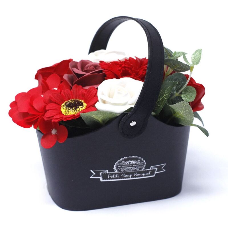 Rich Red Flower Bouquet In Petite Basket - Anniversary, Birthday, Valentine's Day Gift