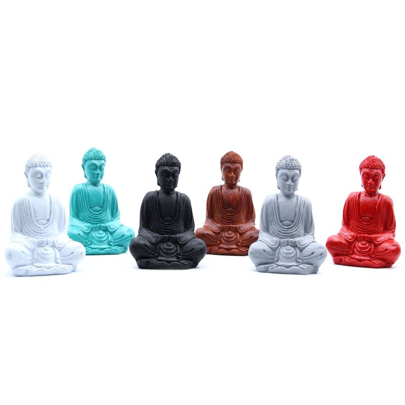 Mini Buddha Figurines Set Of 6 - Matt Assorted Colours