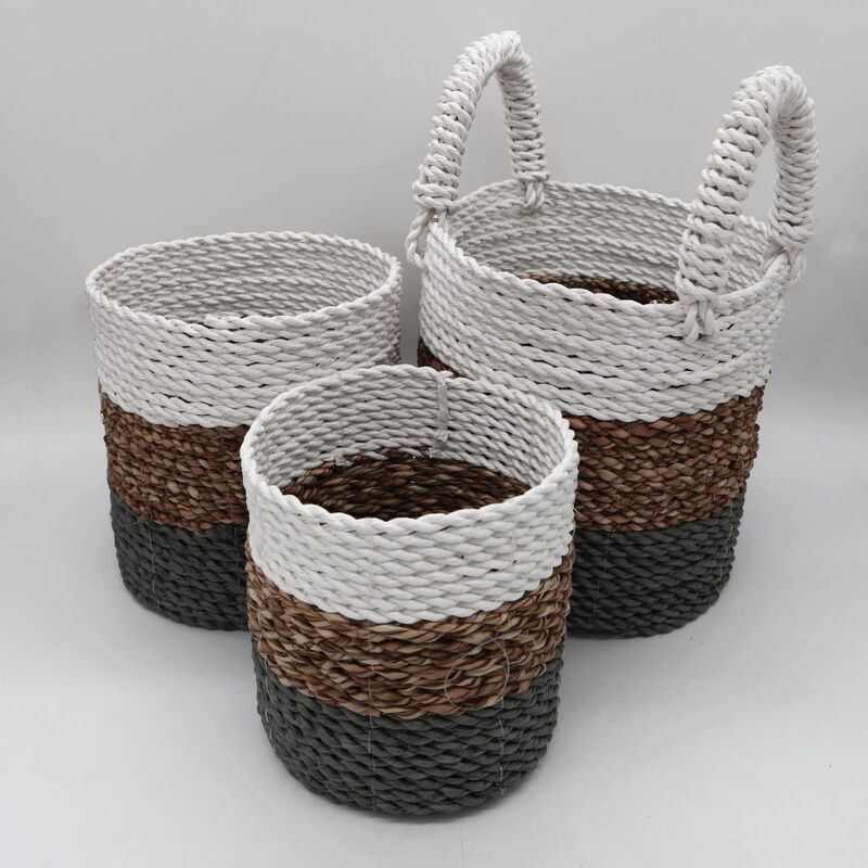 Handwoven Seagrass Basket Set - Natural & White Trio