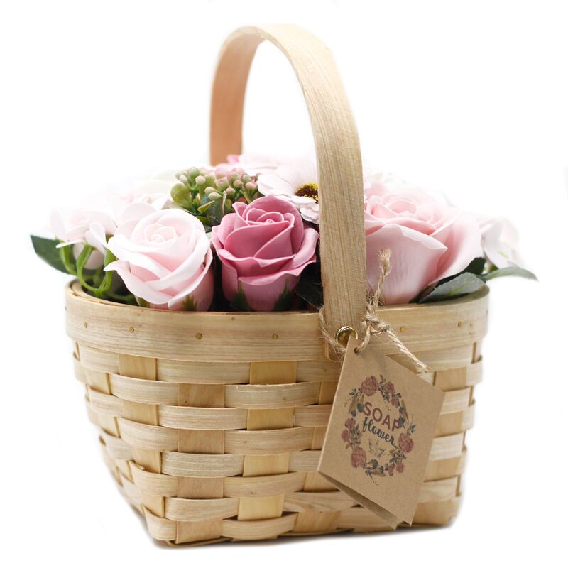 Floral Wicker Basket Bouquet - 10 Roses, 2 Hyacinths, 1 Sunflower