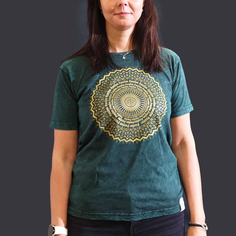 Cotton T-shirt - Stone Wash - Mandala Print - Green - Medium