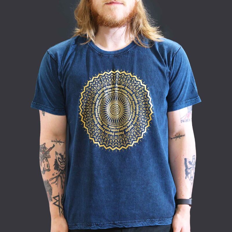 Stone Washed T-shirt - Mandala Print - Blue