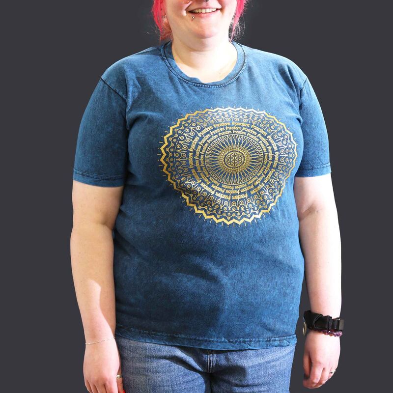 Xlarge Stone Washed T-shirt - Blue Mandala Print - Cotton
