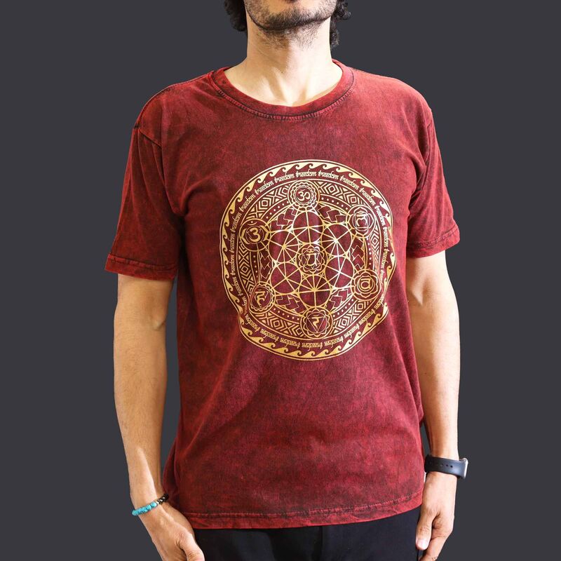 Maroon Stone Washed Medium-weight Cotton T-shirt - Relaxed Fit