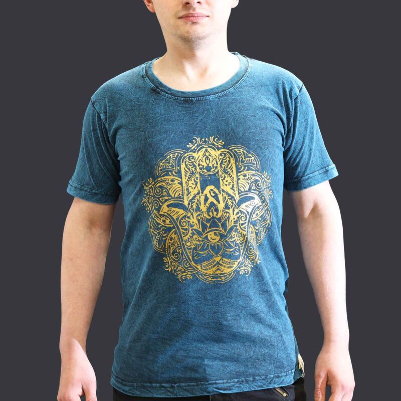 Stone Washed Cotton Blend T-shirt - Blue