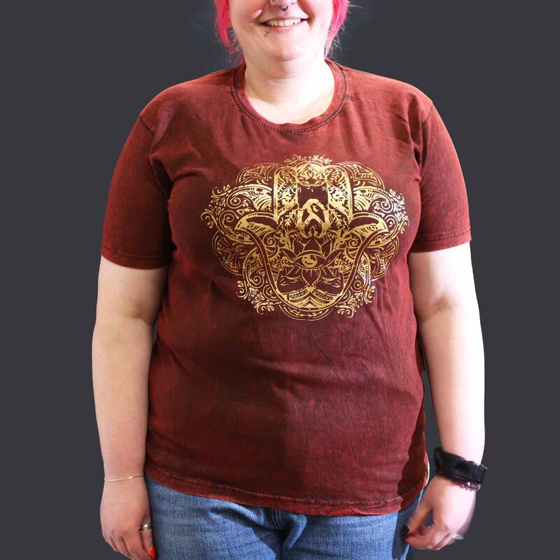Stone Washed Cotton T-shirt - Xlarge Maroon - Hamsa Symbol