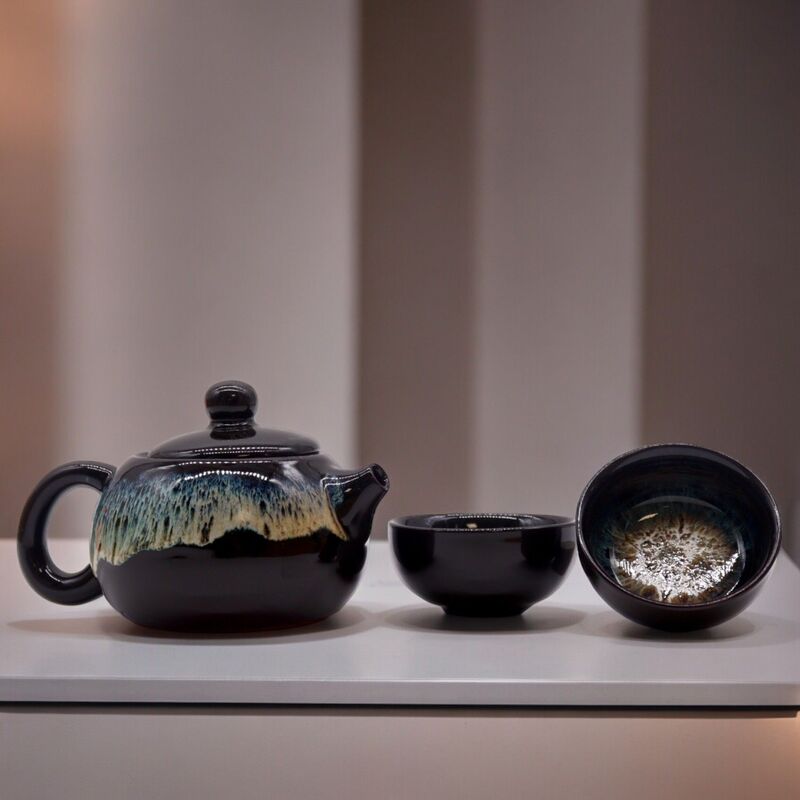 Ceramic Black Glaze Teapot Set With 2 Cups - 200ml Capacity