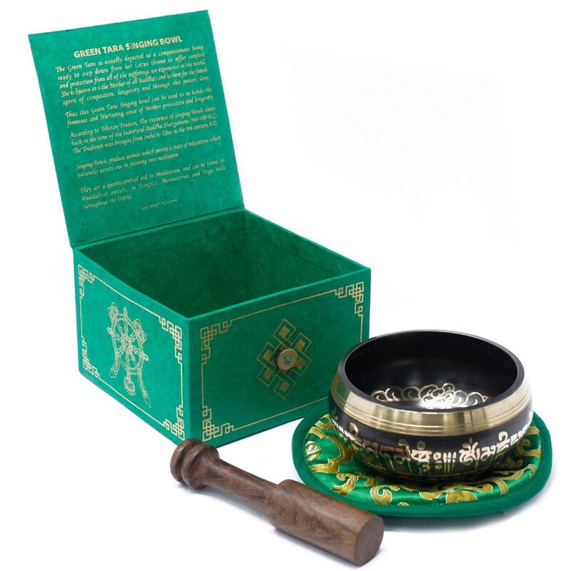Green Tara Singing Bowl Set 10cm 380gm - Nepal Handmade Meditation Relaxation