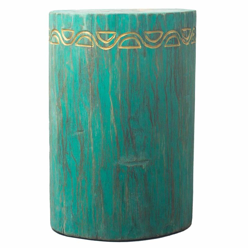 Albasia Wood Stool Table - Turquoise Handcrafted Footstool