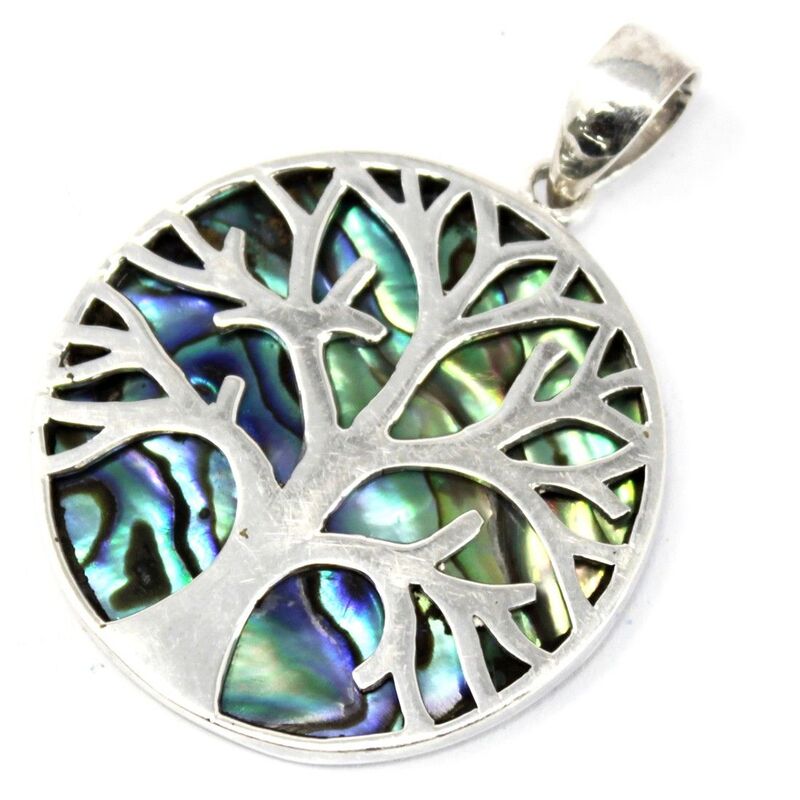 Sterling Silver Tree Of Life Pendant With Abalone Inlay - 30mm