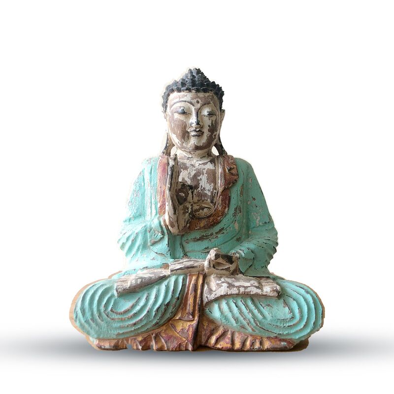 Hand Carved Buddha Statue 30cm - Teaching Transmission Mudra - Vintage