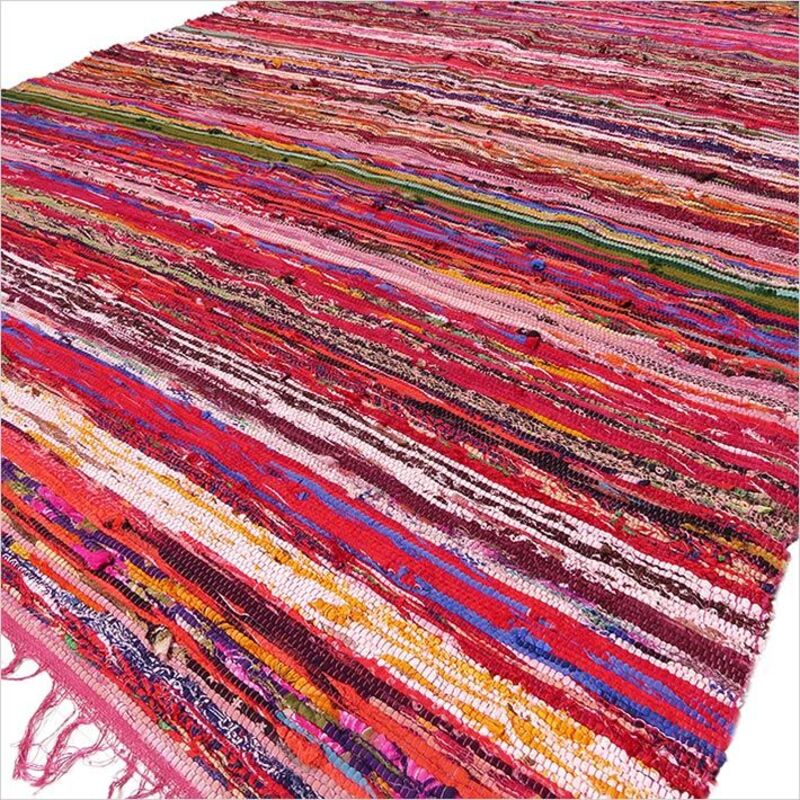 150 X 90cm Luxury Rag Rug - Red, Recycled Textiles