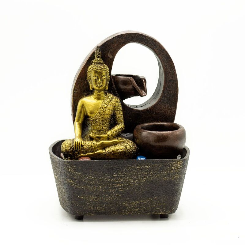 Polyresin Golden Buddha Tabletop Water Feature - 21 5cm