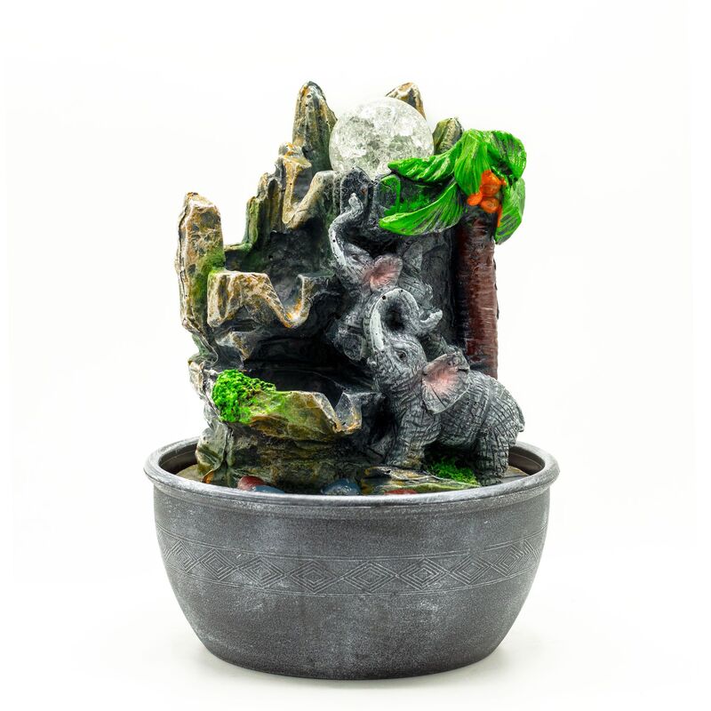 Resin Tabletop Water Feature - 25cm - Elephants Palm Tree