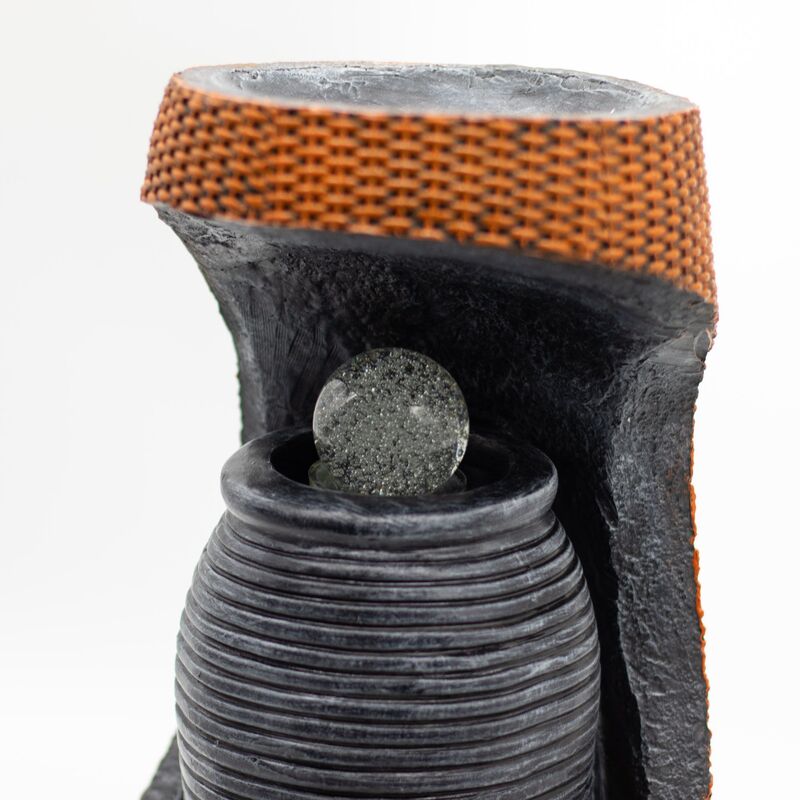 Water Feature - Colour Changing Led Crystal Ball In Greek Urn In Woven Basket - 24x22x48cm