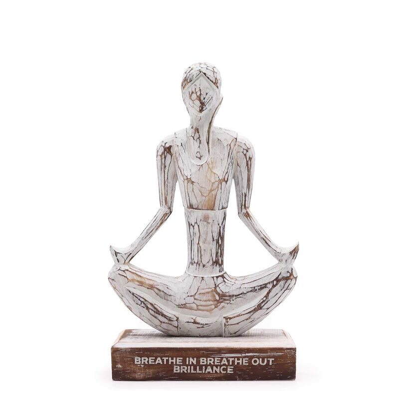 Whitewash Wooden Yoga Lady Figurine - Easy Pose - Decorative Meditation & Yoga Accent