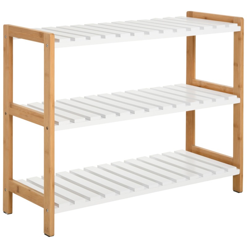 Homcom 3-tier Slatted Shoe Rack Solid Wood Mdf 57x70cm