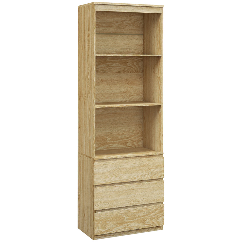 Homcom 180cm Tall Particle Board Bookshelf With 3 Drawers - Oak