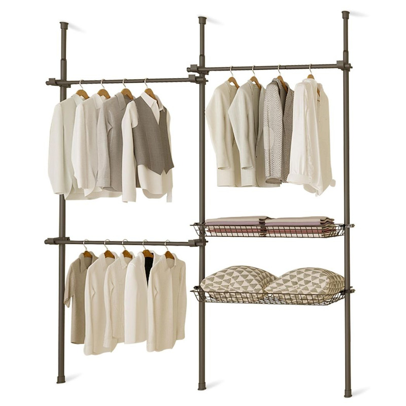 Direct Online Houseware Telescopic Wardrobe Organiser With Baskets & Hanging Rail - Adjustable Storage Shelving