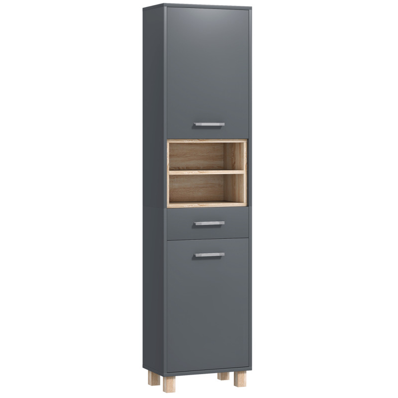 Homcom Bathroom Storage Unit With Shelves & Drawer - Grey & Wood Grain