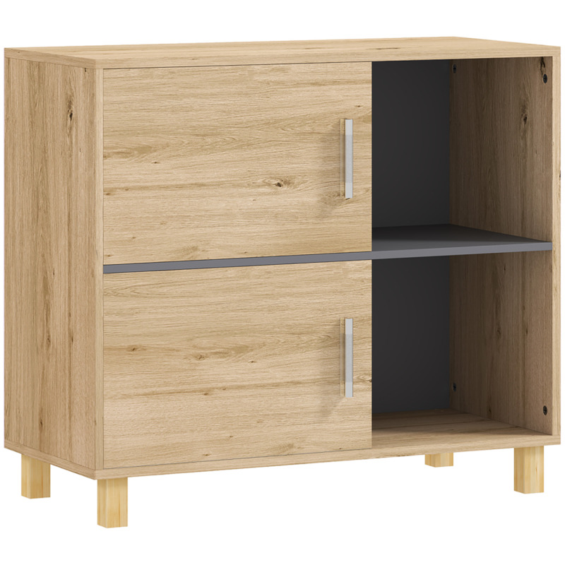 Homcom Natural Wood Bathroom Storage Cabinet - Double Doors & Open Compartments