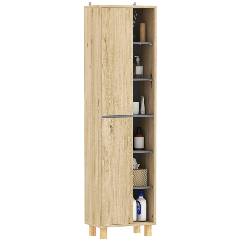 Homcom Tall Bathroom Storage Cabinet Unit - 6 Open Shelves & 2x 3-tier Cabinets