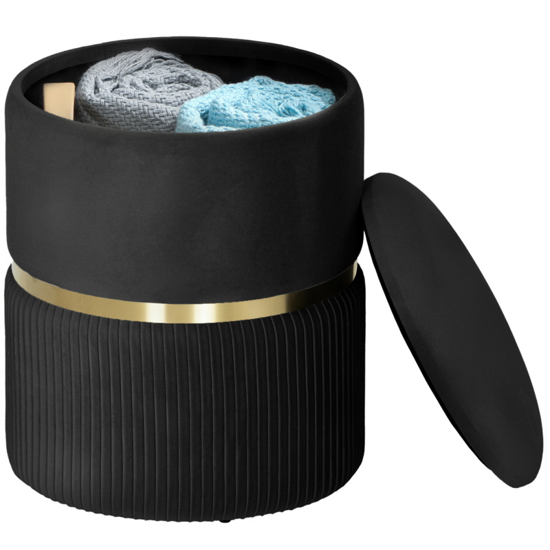 Homcom Velvet-feel Round Pouffe Storage Footstool - Black